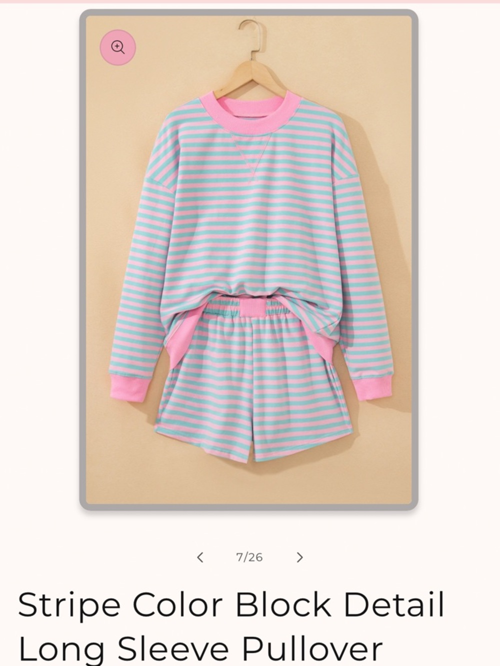 Pink & Light Blue Stripe Set - Color Block Pullover & Shorts